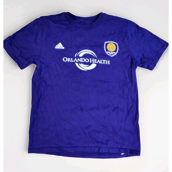Orlando City Soccer T Shirt Shea #20 Adidas Sz Large 14 16 Purple Youth Cotton - Picture 1 of 11